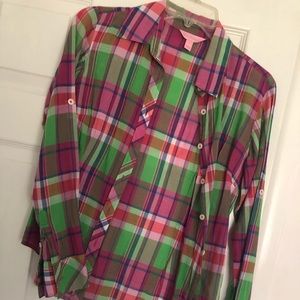 Button up plaid lily Pulitzer blouse lightweight